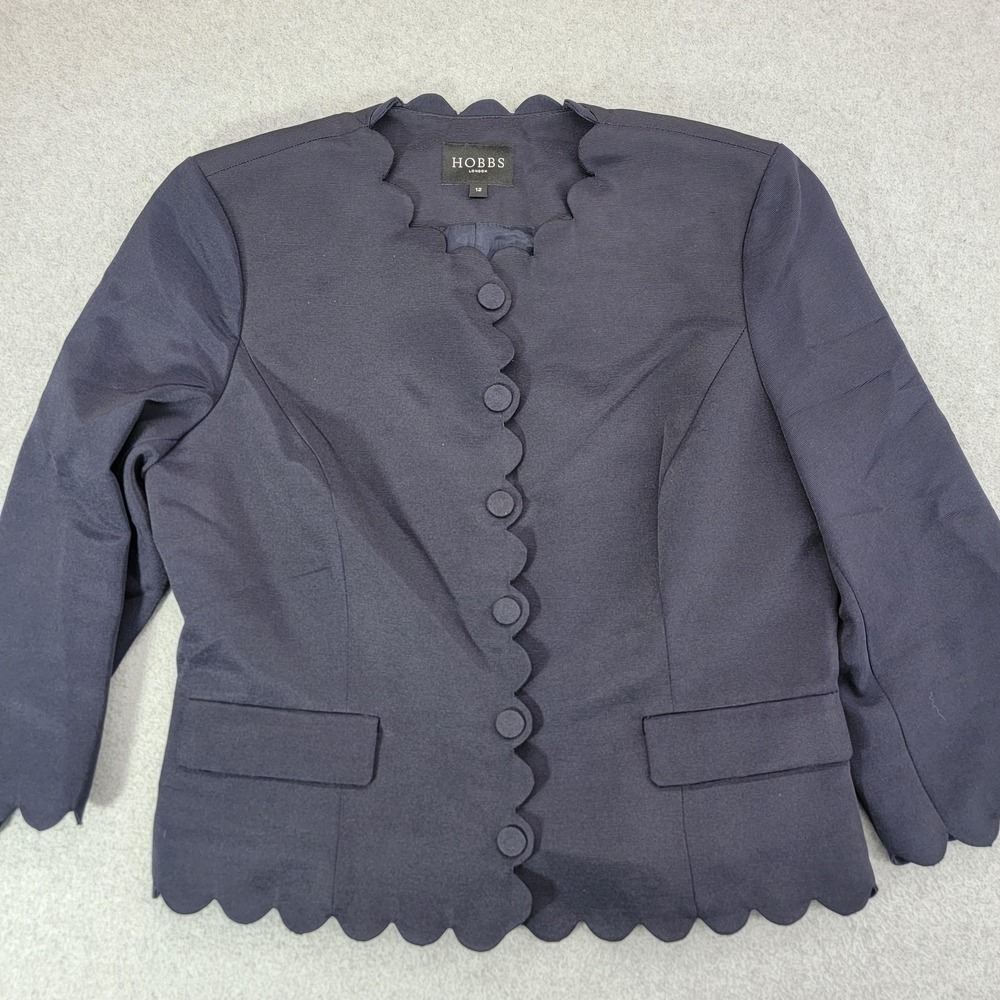 Hobbs Skirt Suit Womens 12 Blue Scallop Hem Jacket Skirt Set Lined Workwear - Picture 3 of 16